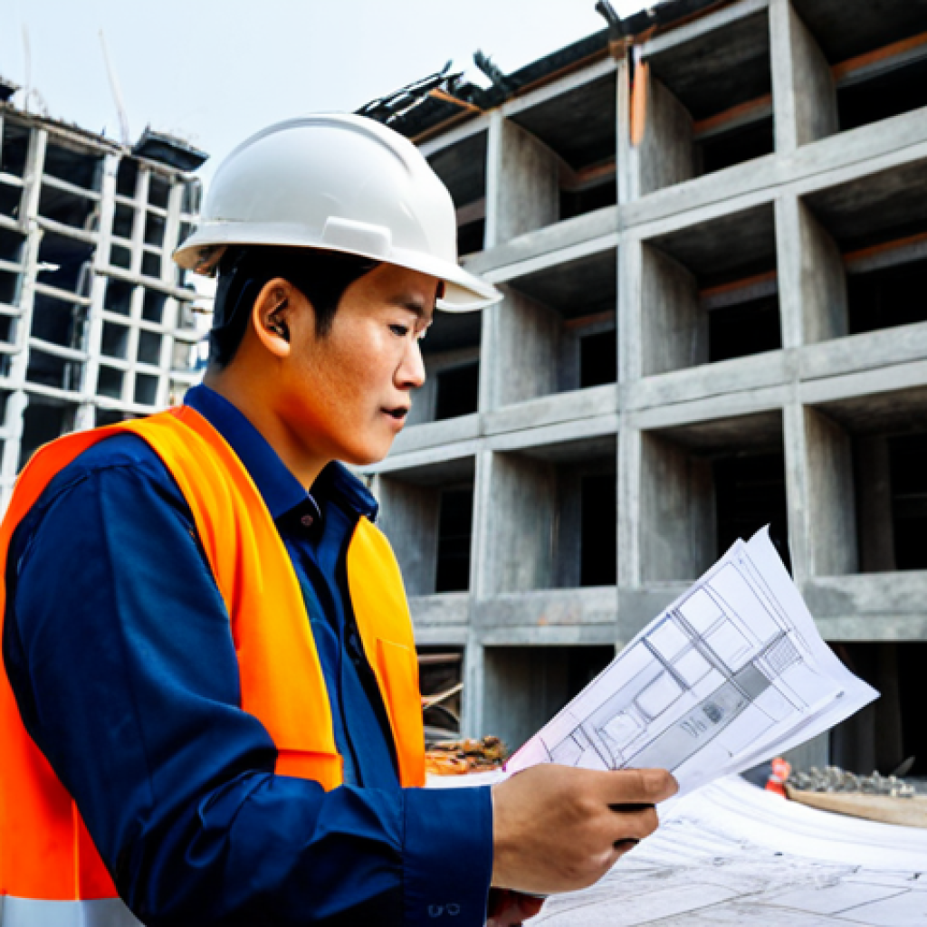 디자인 씽킹 프로세스에서의 프로토타입 제작 - **

"A Vietnamese architect, fully clothed in professional attire, reviewing blueprints on a constru...