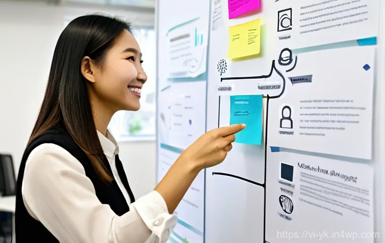 디자인 씽킹에서의 스토리텔링 기법 - **Prompt:** A subtle, candid scene in a bustling, modern Vietnamese coffee shop. In the foreground, ...