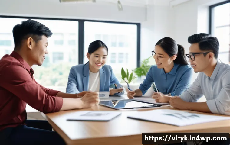 디자인 씽킹 실전에서의 협업과 의사소통 전략 - A diverse Vietnamese design team collaborating around a modern conference table in a bright office, ...