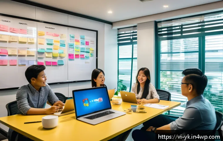 디자인 씽킹 실습을 위한 자료 준비하기 - A vibrant office meeting room in Vietnam with a diverse team of professionals actively engaged in a ...