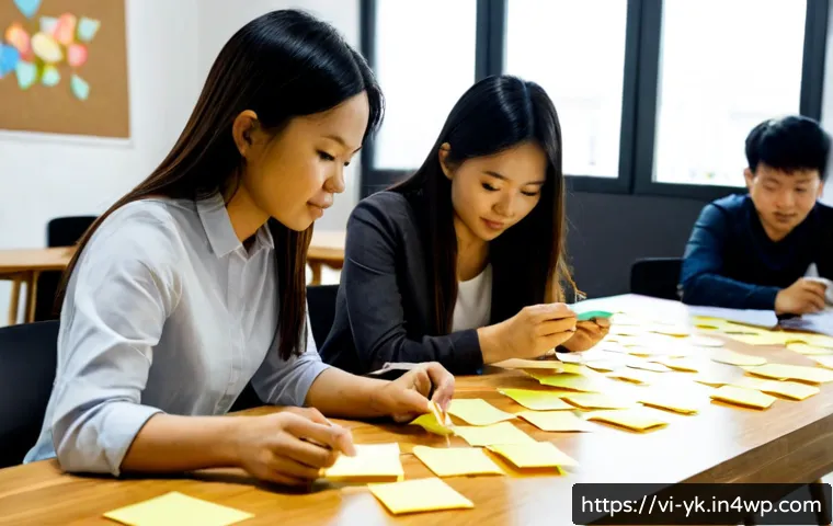 Home 17 디자인 씽킹 실전의 핵심 요소 정리 - Photorealistic design thinking workshop in a modern Vietnamese coworking studio, diverse young Vietn...